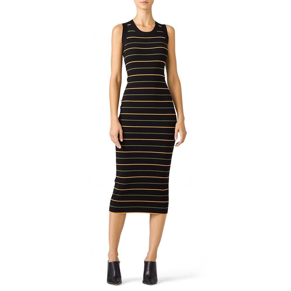 A.L.C. Shane Black Striped Knit Bodycon Sleeveless Midi Dress M